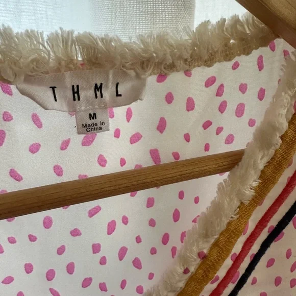 THML Pink, Navy, and Gold V-Neck Blouse - Picture 2 of 4